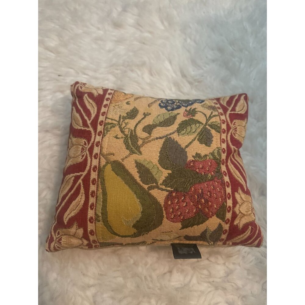 Vintage Renaissance Woven Art Tapestry Style Accent Throw Pillow Fruit Strawberr